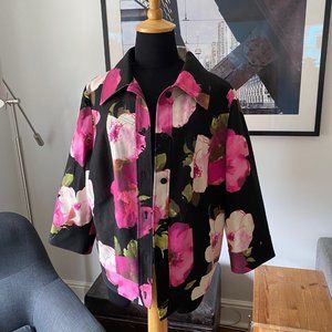 Dana Buchman Woman Floral Denim 3/4 sleeve jacket sz 14